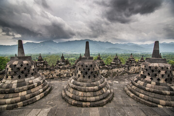 Borobudur temple, Java, Indonesia - obrazy, fototapety, plakaty