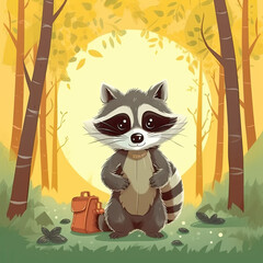 Fototapeta premium Raccoon among the trees in the bright sun.
