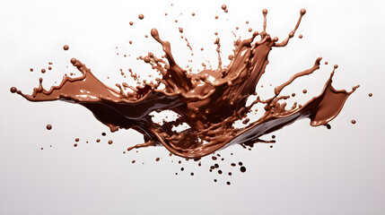 Splash effect chocolate high speed photography on plain white