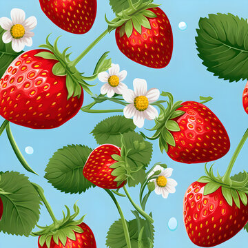 Strawberry seamless pattern on a blue background