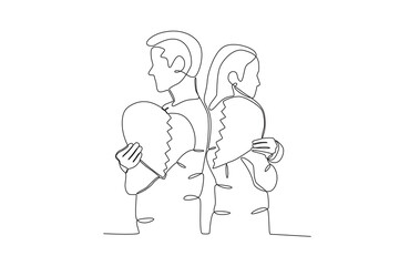 A couple broke up. Breakup one-line drawing