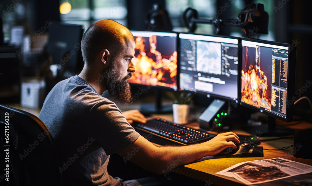 Poster dedicated computer programmer engaged in software development