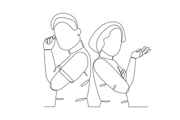 A couple argues angrily. Breakup one-line drawing