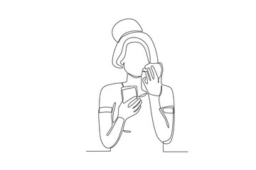 A woman breaks up with her boyfriend. Breakup one-line drawing