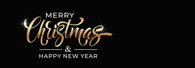 Merry Christmas and Happy New Year hand lettering calligraphy. Vector holiday illustration element.