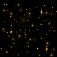 Fototapeta na wymiar Starry gold dust, flash light spark, sparkle stars