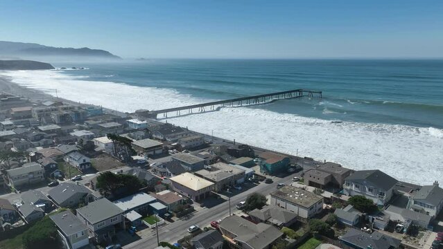 Fishing Pier At Pacifica In California United States. Nature Travel Background. Pacific Ocean Landscape. Fishing Pier At Pacifica In California United States. 
