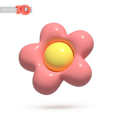 Vector 3d render flower, isolated on white background. Plants icon. Nature, herbal, organic. Vector illustration for postcard, icons, poster, banner, web, design, arts.