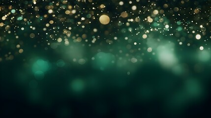 Shiny Background of Dark Green Bokeh Lights. Festive Wallpaper for Holidays and Celebrations