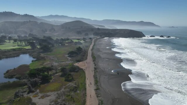 Coast Beach At Pacifica In California United States. Nature Travel Background. Seascape Landscape. Coast Beach At Pacifica In California United States. 