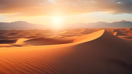 Fototapeta na wymiar Sand dunes in the desert at sunset. Panoramic view