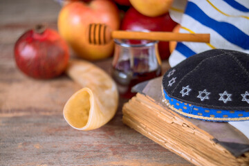 Jewish new year insights rosh hashanah holiday its symbols with apples, honey, pomegranate, Shofar