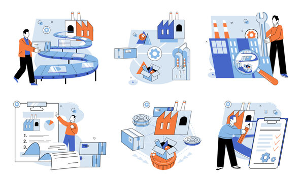 Manufacturer model. Vector illustration. Developing prototype is essential step in startup phase The manufacturing industry plays significant role in economy The manufacturer model metaphor compares