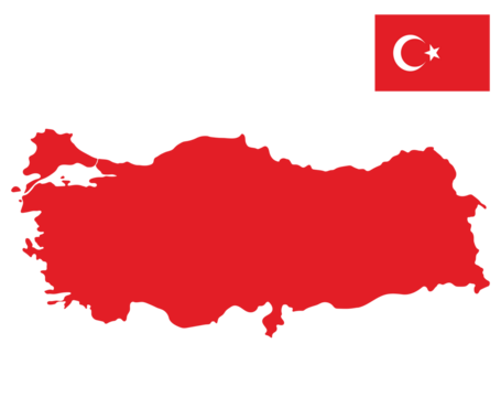 Map of Turkey with Turkish flag.