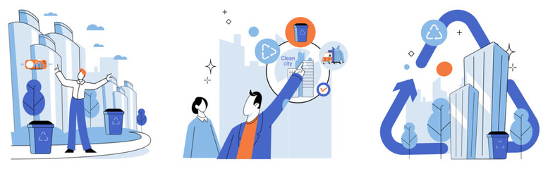 Clean city. Vector illustration. It reflects collective commitment to environmental protection, where individuals, communities, and businesses actively participate in sustainable practices