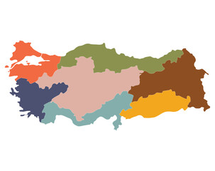 Fototapeta na wymiar Turkey map with main regions. Map of Turkey