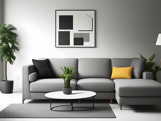 The interior modern living room with  sofa and wall