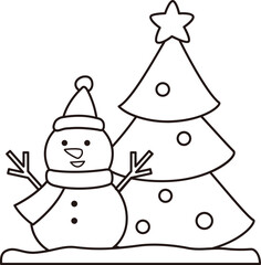 Snowman standing in the snow Coloring drawing