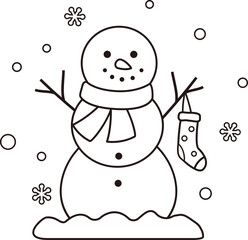Snowman standing in the snow Coloring drawing
