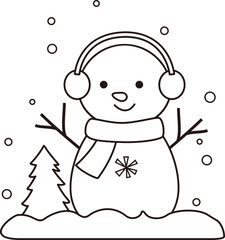 Snowman standing in the snow Coloring drawing