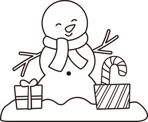 Snowman standing in the snow Coloring drawing