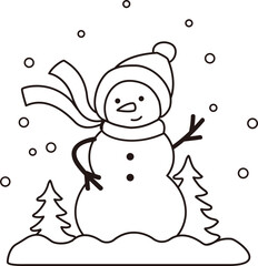 Snowman standing in the snow Coloring drawing