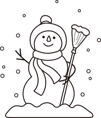 Snowman standing in the snow Coloring drawing