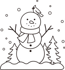 Snowman standing in the snow Coloring drawing