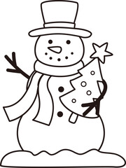 Snowman standing in the snow Coloring drawing
