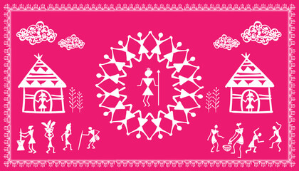 Warli Art: Vibrant Depiction of Indian Rural Life. Warli Art: Celebrating the Essence of Indian Rural Life. Wall painting. Illustration, Vector, Drawing.