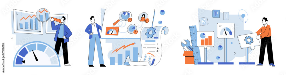 Aufkleber key metrics. vector illustration. marketing strategy plays vital role in achieving organizational ob