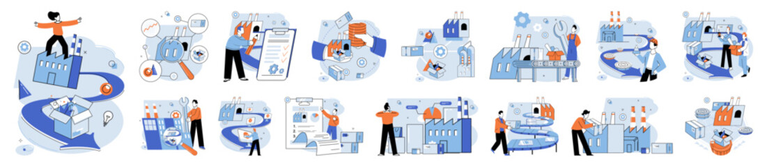Process management. Vector illustration. The process management concept emphasizes importance streamlining processes Regular checks and monitoring are essential for maintaining organizational