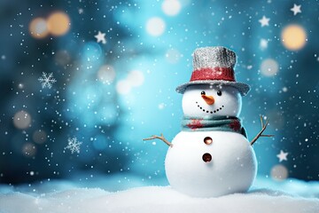 Fototapeta premium Snowman Christmas celebrating background concept featuring a festive and magical scene