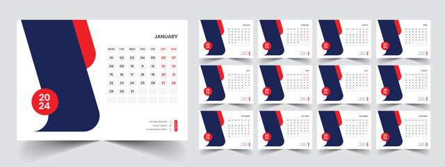Calendar 2024 week start Monday corporate design planner template