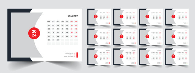Calendar 2024 week start Monday corporate design planner template