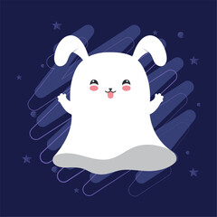 Fototapeta premium Isolated halloween ghost with bunny costume Vector illustration