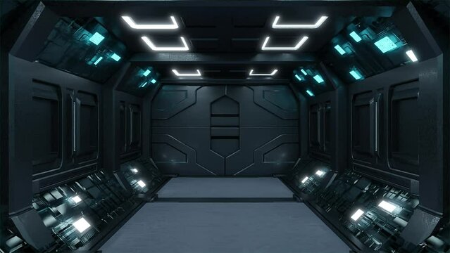 Futuristic si-fi corridor technological tunnel. Green Screen Footage.