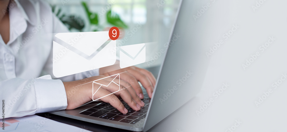 Aufkleber businessman using computer to check email it represents a new email notification concept for busines