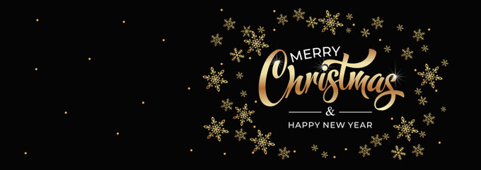 Obraz premium Merry Christmas and Happy New Year hand lettering calligraphy. Vector holiday illustration element.