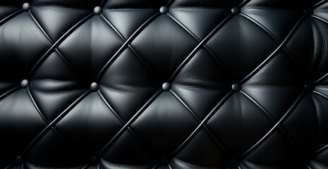Stylish soft black leather sofa upholstery. Black material is decorated with leather buttons - AI generated image