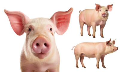 Pig Different Shot Set Isolated on Transparent Background
