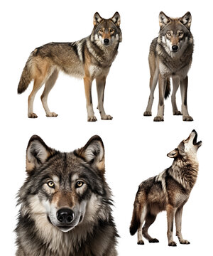 Wolf Different Shot Set Isolated on Transparent Background
