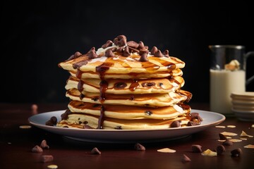  a stack of pancakes with chocolate chips on top of them.  generative ai