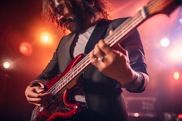 Obraz premium Bokeh Beat: Bassist in the Groove at the Rock Show