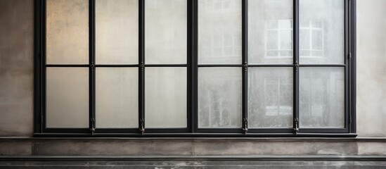 Four glass panes in an old gray window mixed with a black one