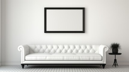 Blank horizontal poster frame mock up in  scandinavian style living room interior, modern living room interior background