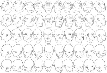 50 Male Heads - Digital Art (3D to 2D)