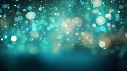 Shiny Background of Turquoise Bokeh Lights. Festive Wallpaper for Holidays and Celebrations