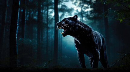 Wild Beauty: Black Panther Silhouette at Night