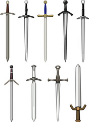 medieval sword set cartoon. steel sharp, knife knight, old handle medieval sword sign. isolated symbol vector illustration